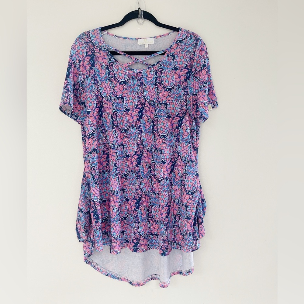 Simply Southern high low pineapple hibiscus print t-shirt dress large